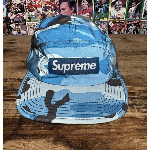 Supreme FW18 Reflective Teal Blue Camo Cap 5 Panel OSFM RARE Strapback USA - Picture 1 of 8